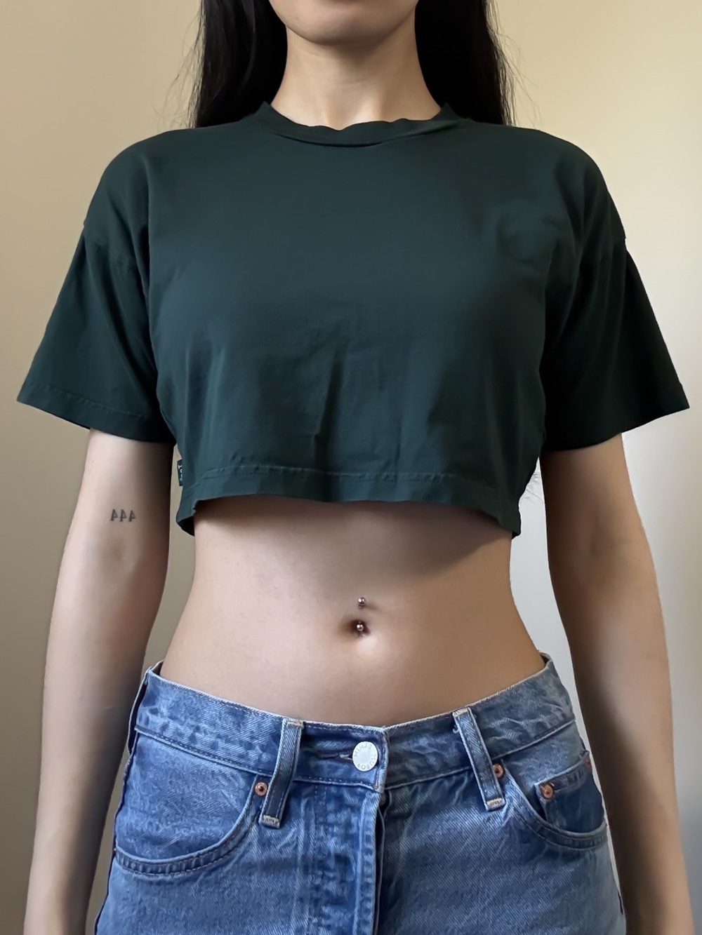 TNA Cropped Loose Fit Tee Shirt Dark Green Size XXS GUC